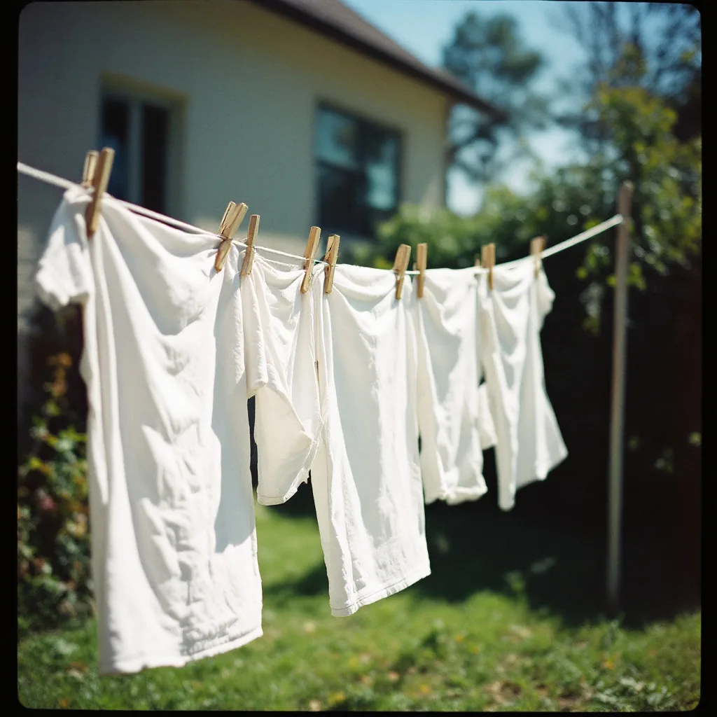 Linge blanc étincelant séchant à l'extérieur au soleil