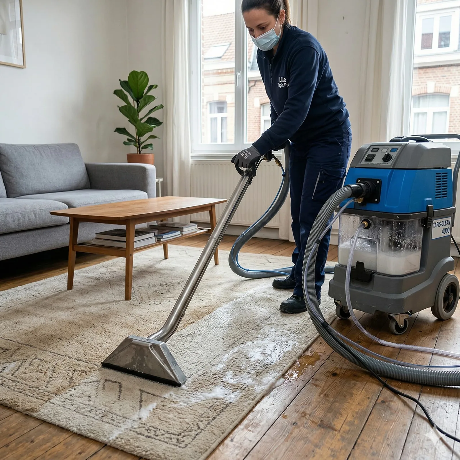 Nettoyage d'un tapis de salon avec des produits naturels et une brosse douce