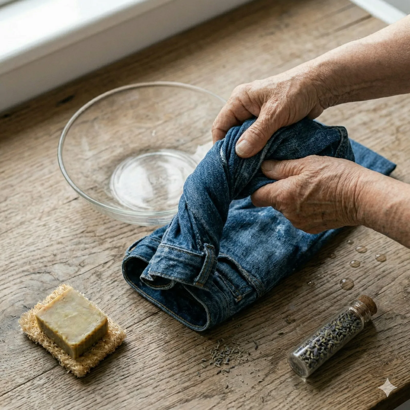 Plusieurs jeans pliés et propres