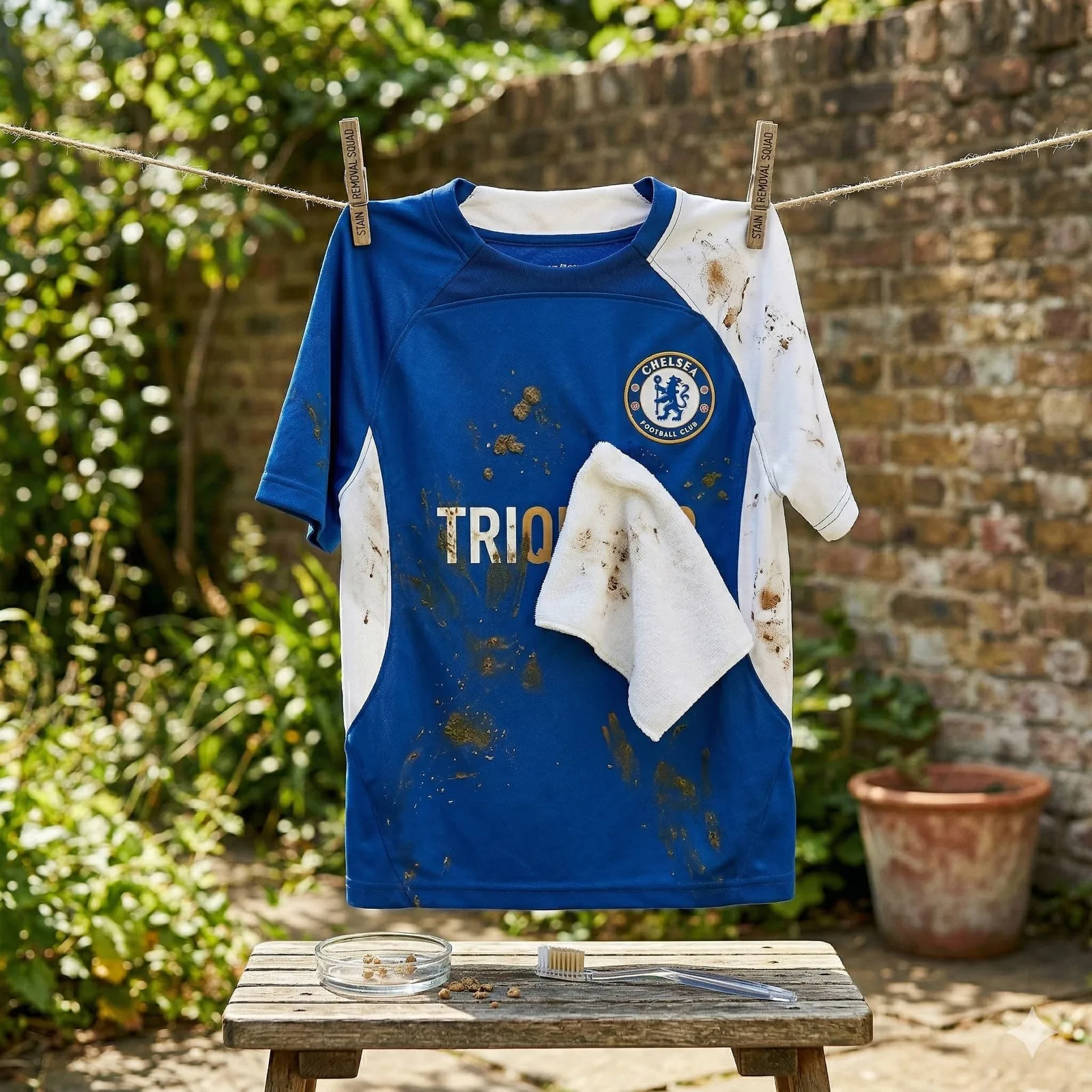 Maillot de football propre et étincelant suspendu