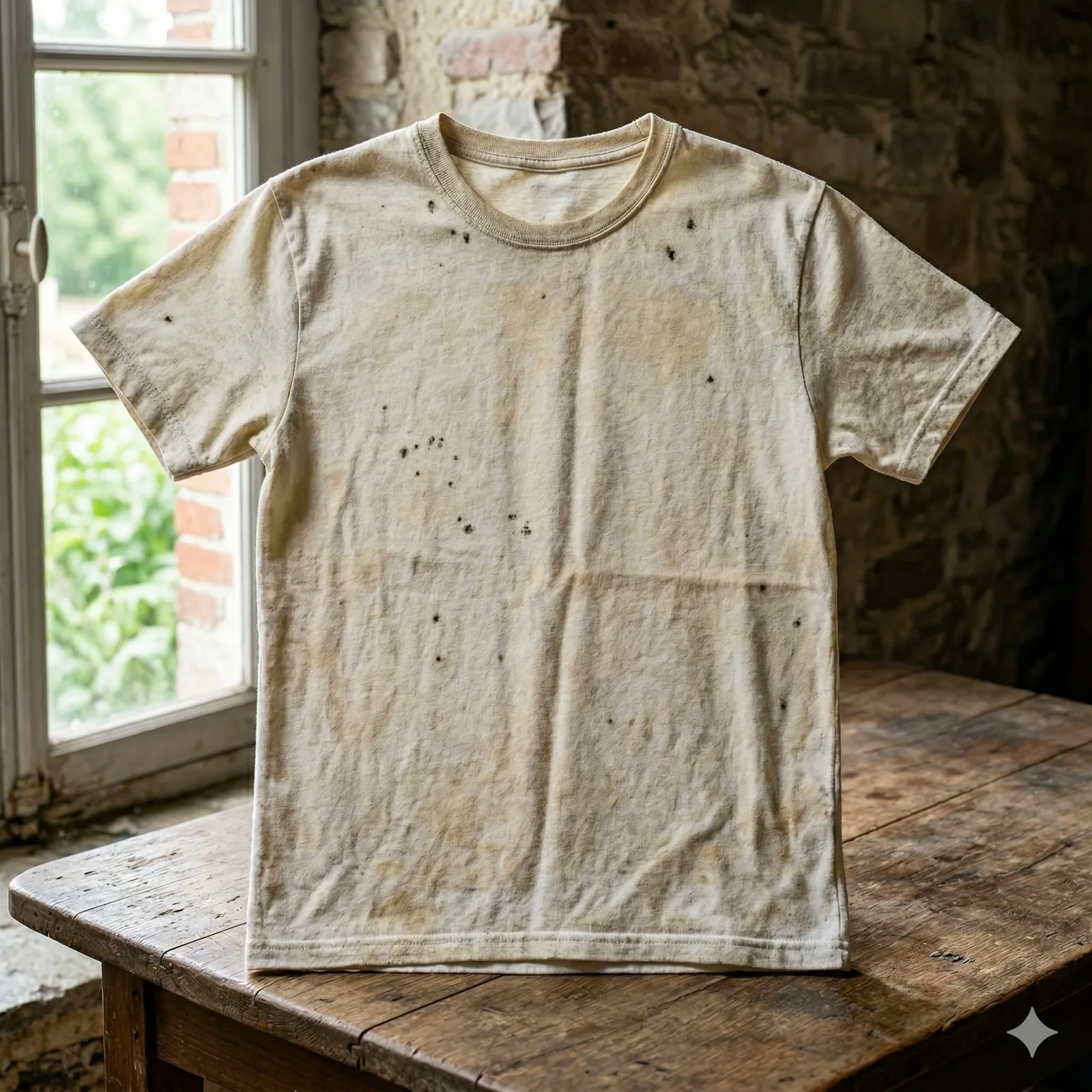 Détachage d'un tissu blanc piqué par l'humidité avec des produits naturels