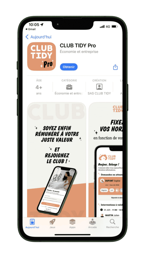 Ecran téléchargement CLUB TIDY Pro sur les stores