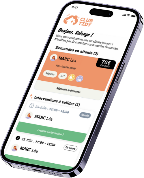 Application Club Tidy Pro sur iPhone pour emploi femme de ménage