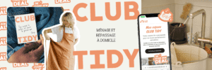 un service de ménage à domicile, avec une femme de ménage en action. Application club tidy, le prix femme de ménage 2h par semaine