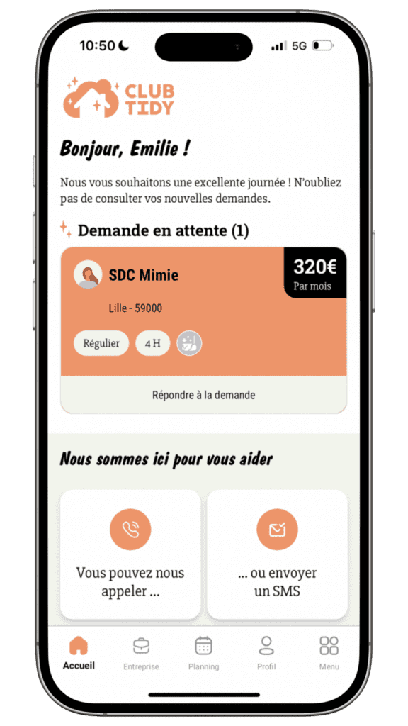 application pour les intervenants ménage à domicile