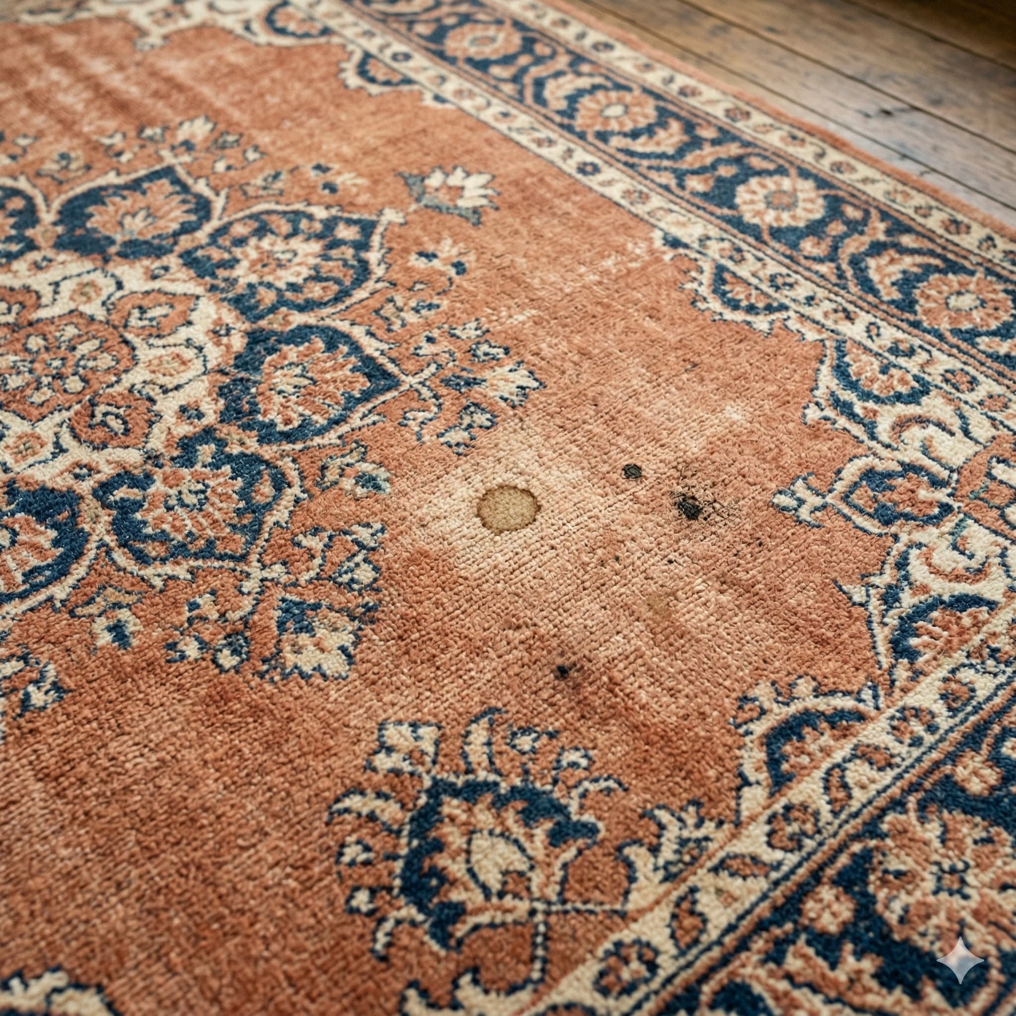 Nettoyage d'une tache sur un tapis de salon avec un chiffon