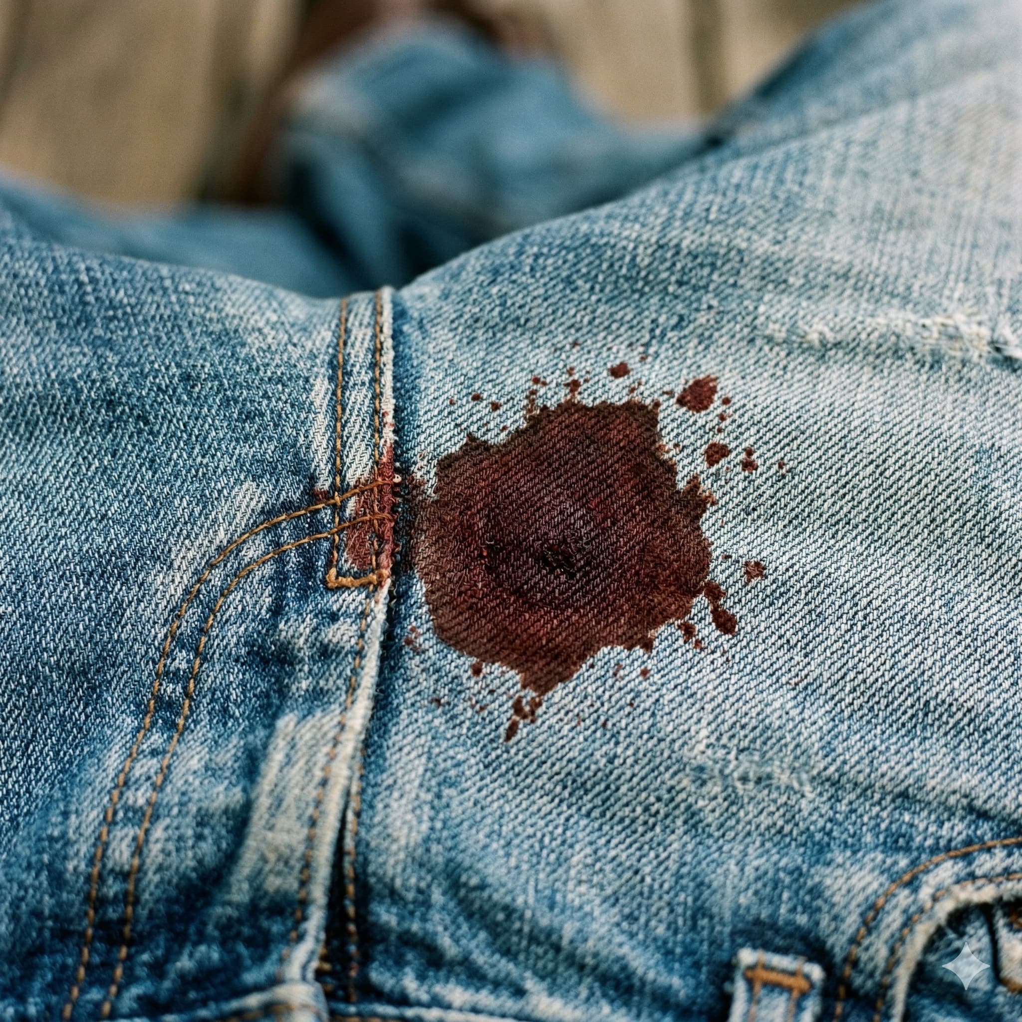 Nettoyage d'une tâche de sang sur un pantalon en jean avec de l'eau froide