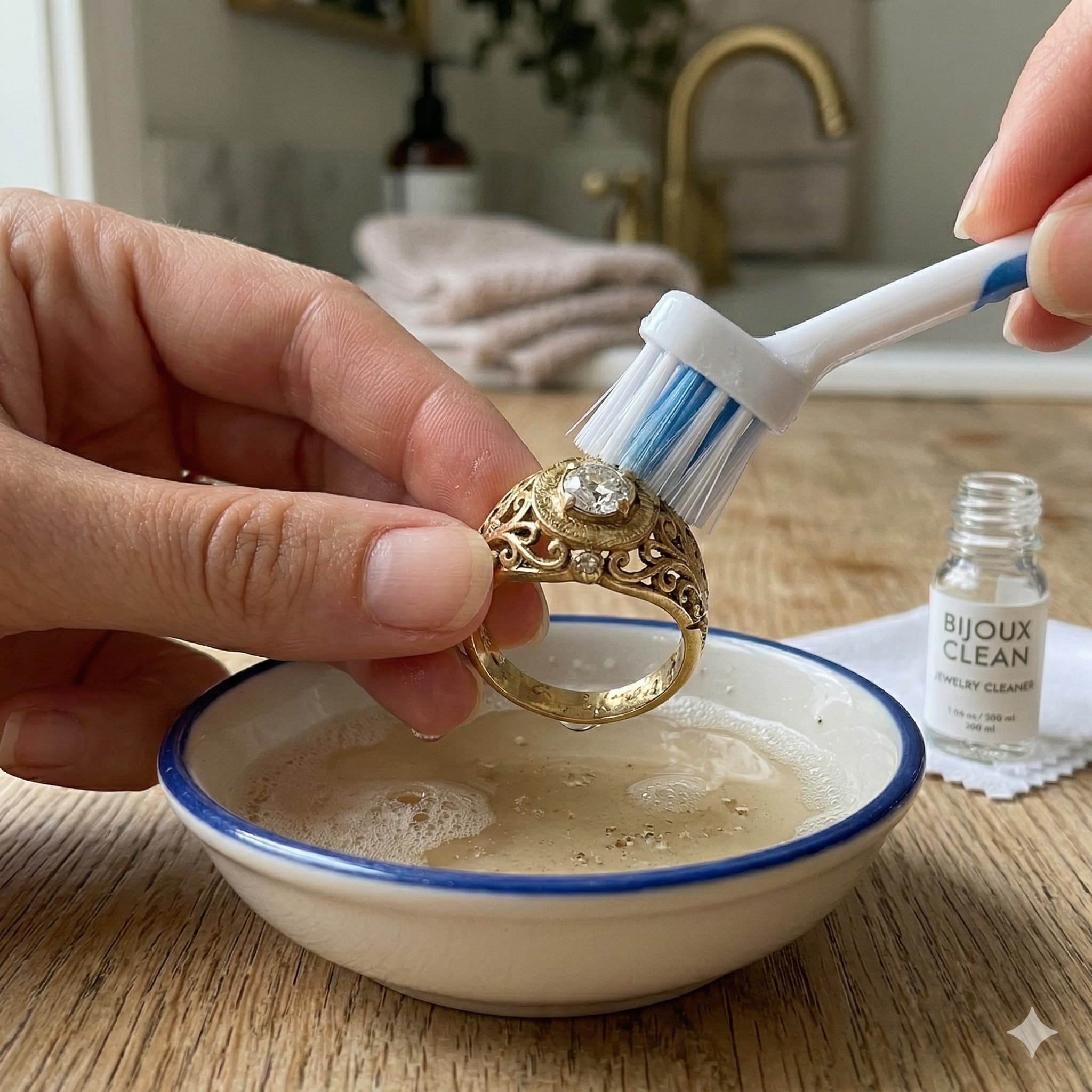 Nettoyage minutieux de bijoux en or avec des produits naturels