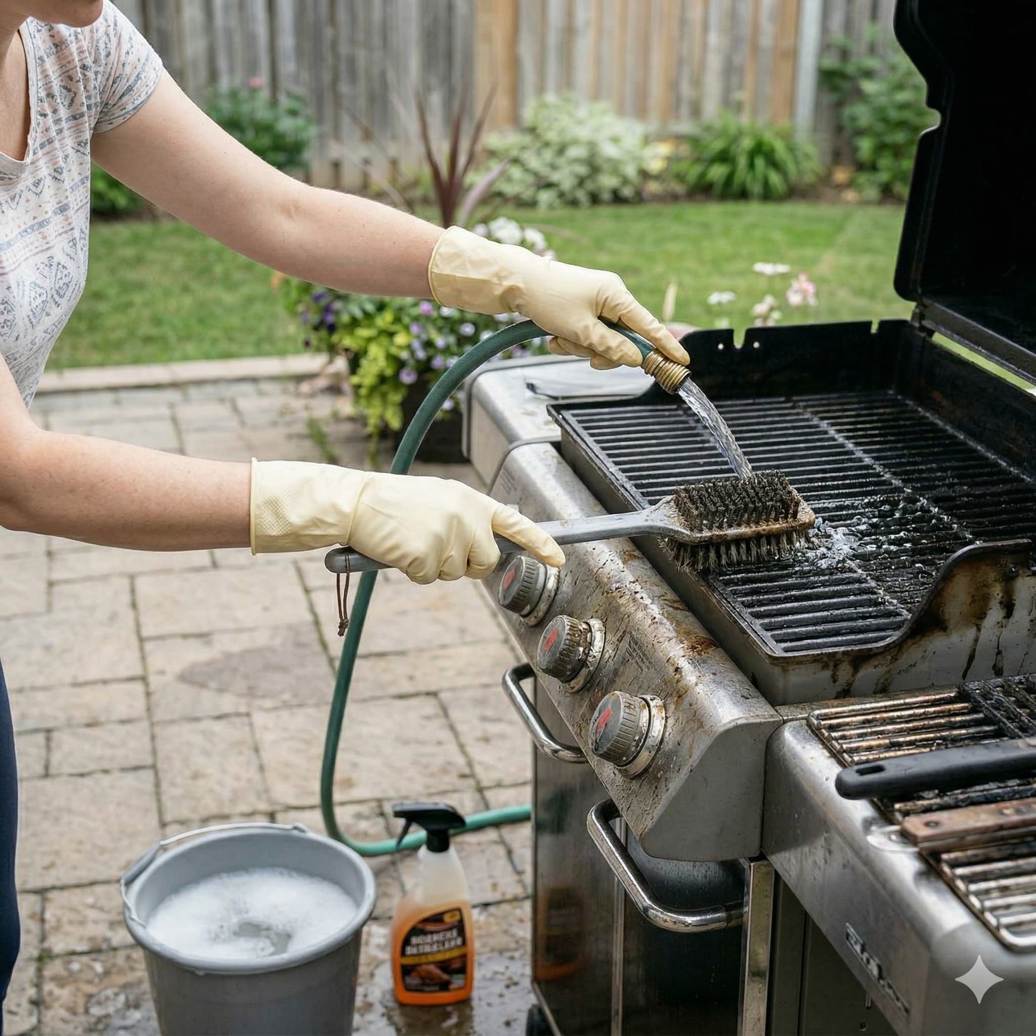 Nettoyage d'une grille de barbecue étincelante